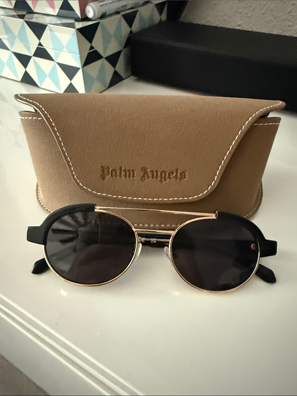 Palm Angels Black & Gold Unisex Sunglasses BNWT $380